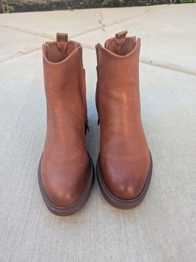 Franco Sarto Classic Women's Brown Leather Ankle Boots - Slip-On Chelsea Style
